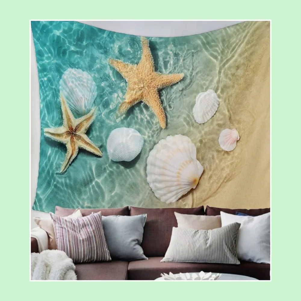 Beach Themed Tapestry with Starfish and Shells. 39